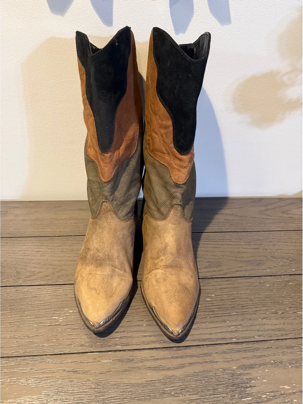 Vintage Zodiac Multicolor Suede Cowboy Boots